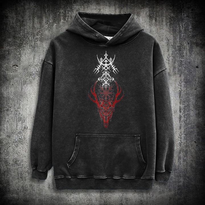 WorldNorse Viking Helm Of Awe Print Washed Hoodie