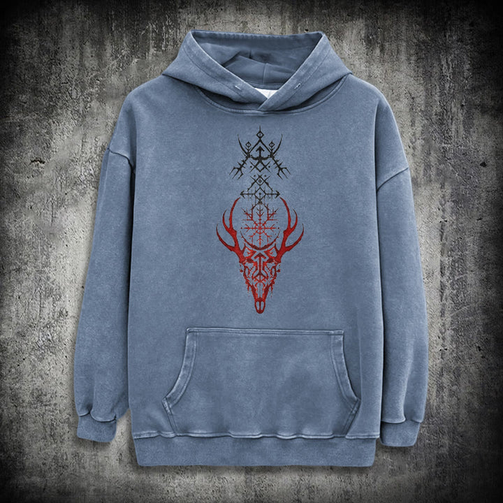 WorldNorse Viking Helm Of Awe Print Washed Hoodie - Blue - 3XL - image 19