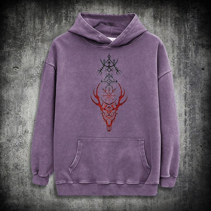 WorldNorse Viking Helm Of Awe Print Washed Hoodie - Purple - 3XL - image 33