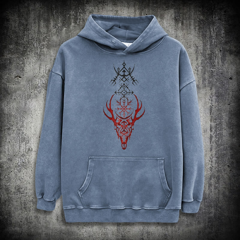 WorldNorse Viking Helm Of Awe Print Washed Hoodie