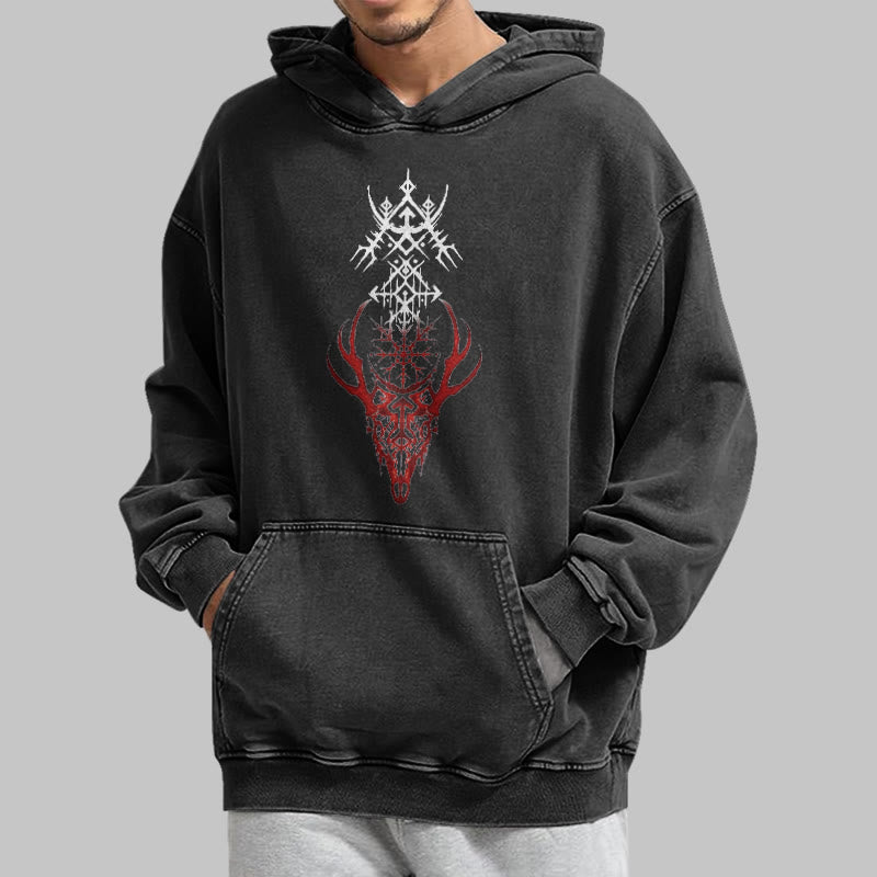 WorldNorse Viking Helm Of Awe Print Washed Hoodie