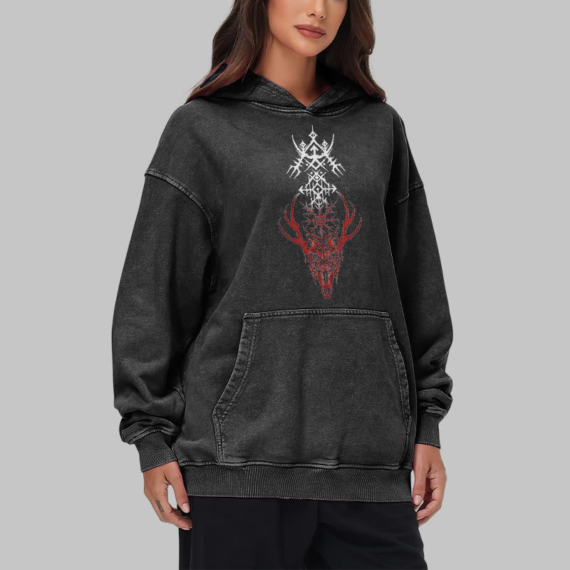 WorldNorse Viking Helm Of Awe Print Washed Hoodie