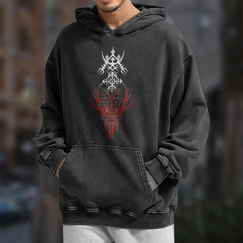 WorldNorse Viking Helm Of Awe Print Washed Hoodie