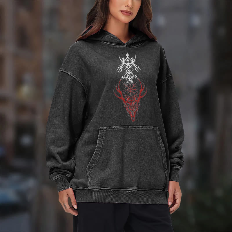 WorldNorse Viking Helm Of Awe Print Washed Hoodie - image 11