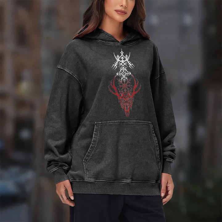 WorldNorse Viking Helm Of Awe Print Washed Hoodie