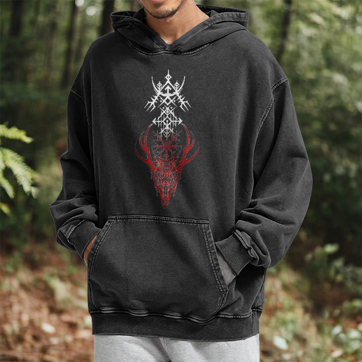 WorldNorse Viking Helm Of Awe Print Washed Hoodie