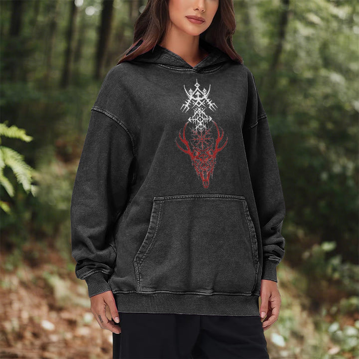 WorldNorse Viking Helm Of Awe Print Washed Hoodie