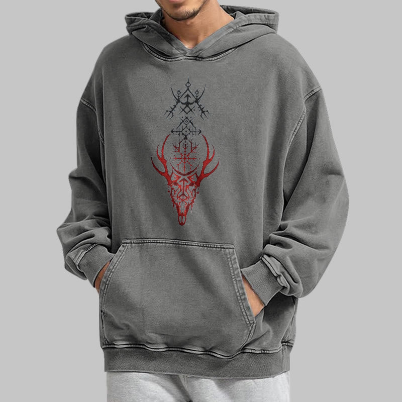 WorldNorse Viking Helm Of Awe Print Washed Hoodie