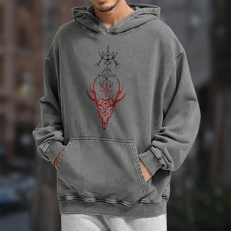 WorldNorse Viking Helm Of Awe Print Washed Hoodie