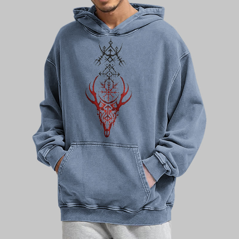 WorldNorse Viking Helm Of Awe Print Washed Hoodie