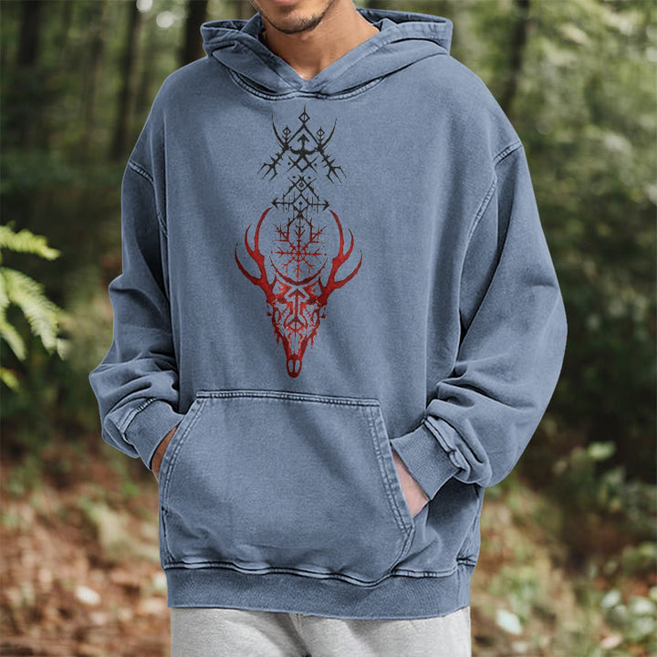 WorldNorse Viking Helm Of Awe Print Washed Hoodie