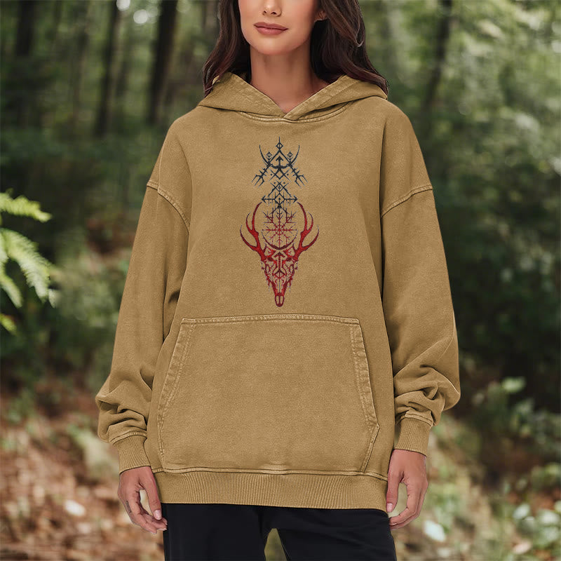 WorldNorse Viking Helm Of Awe Print Washed Hoodie