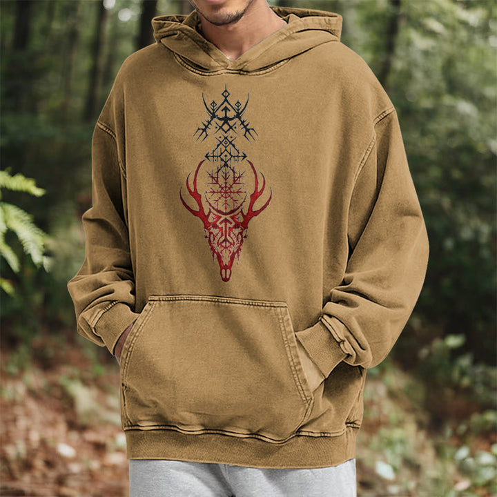 WorldNorse Viking Helm Of Awe Print Washed Hoodie