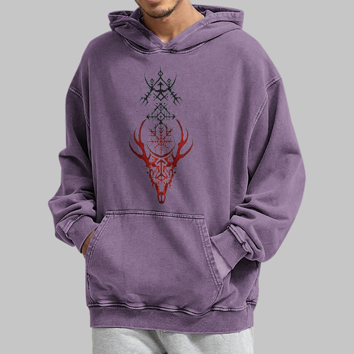 WorldNorse Viking Helm Of Awe Print Washed Hoodie