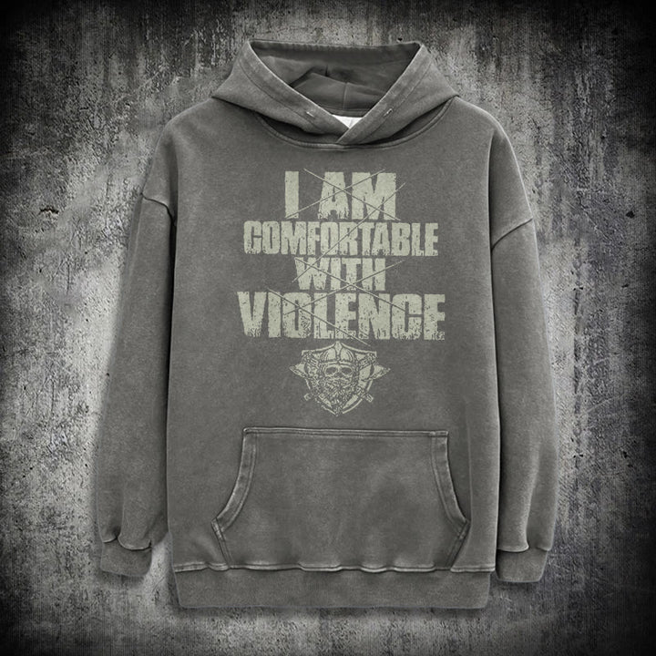 WorldNorse I Am Comfortable With Violence Washed Hoodie - Grey - 3XL - image 12