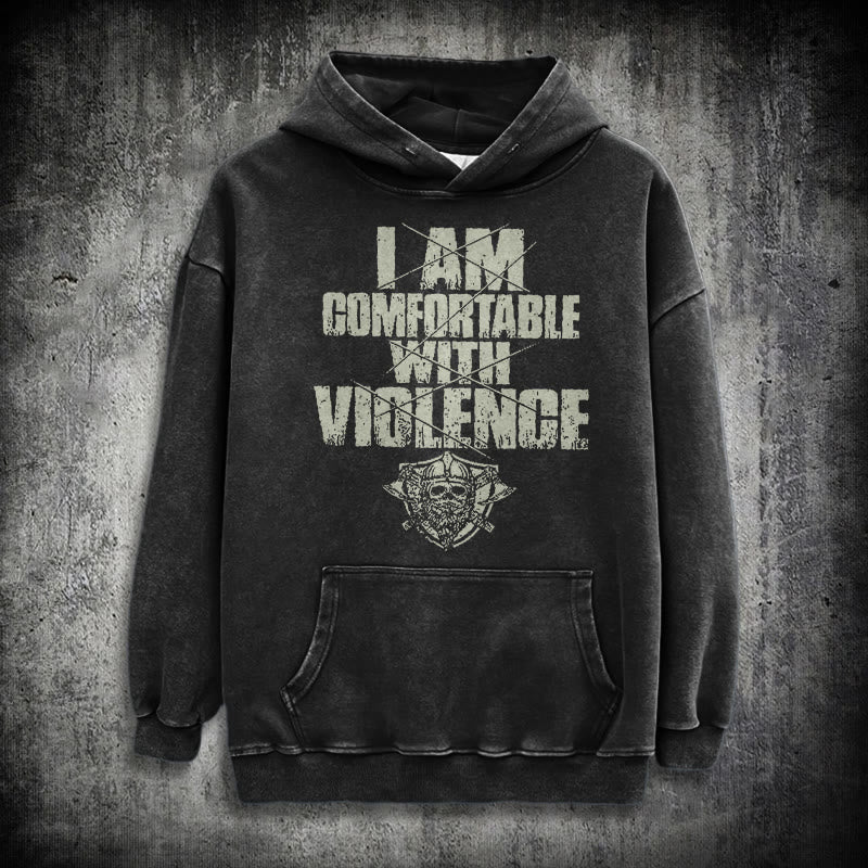 WorldNorse I Am Comfortable With Violence Washed Hoodie - Black - 3XL - image 1