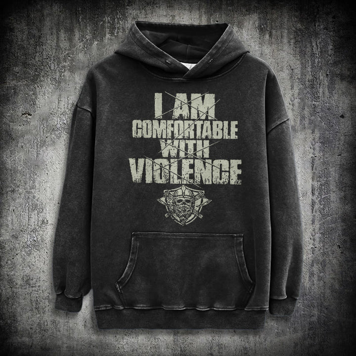 WorldNorse I Am Comfortable With Violence Washed Hoodie - Black - 3XL - image 1