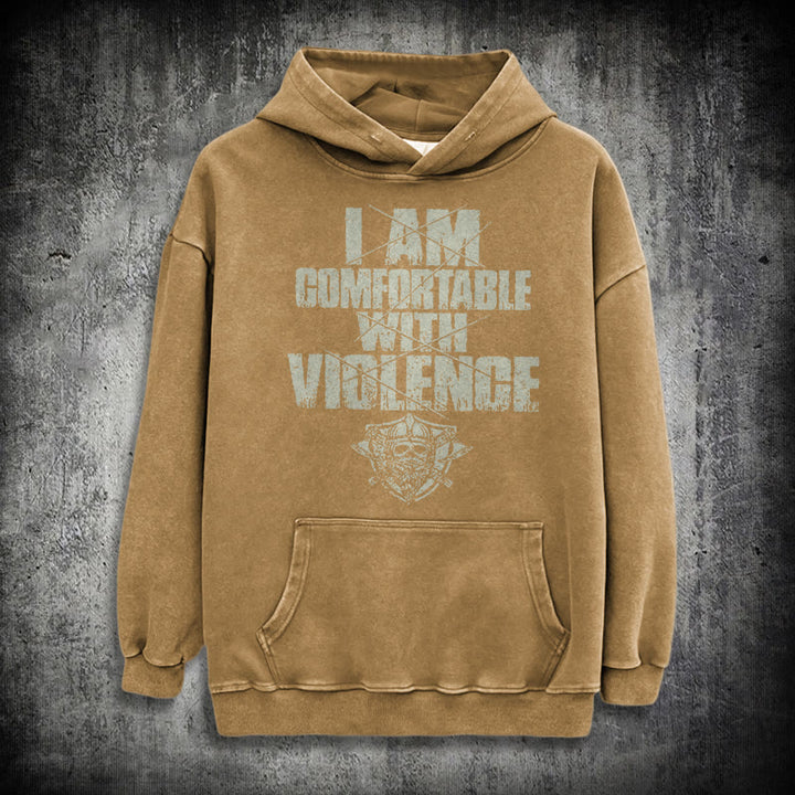 WorldNorse I Am Comfortable With Violence Washed Hoodie - Khaki - 3XL - image 26