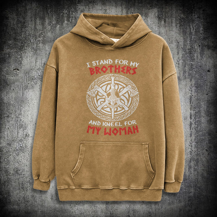 WorldNorse Viking Standbrothers Washed Hoodie - Khaki - 3XL - image 27