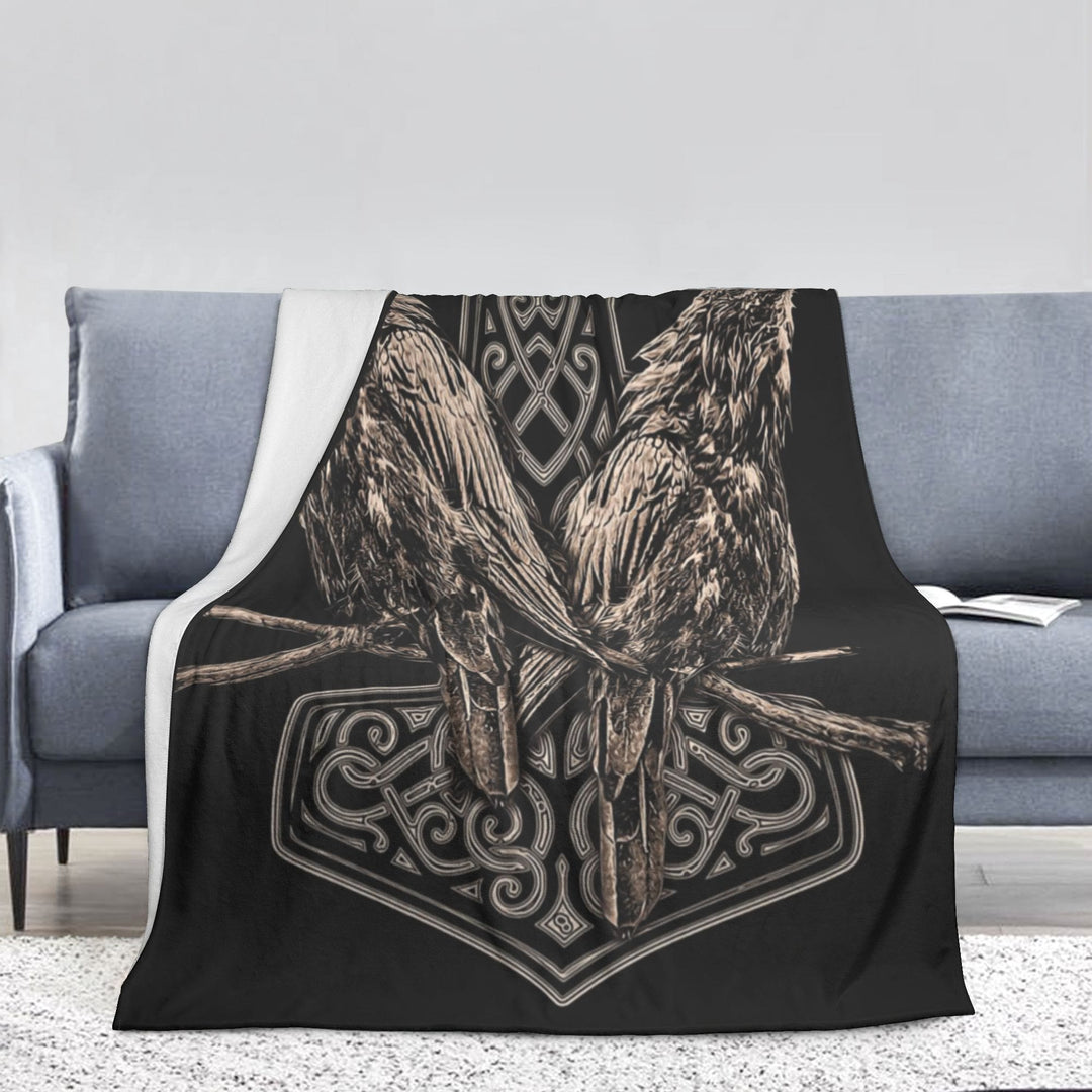 WorldNorse Mjolnir Raven Blanket - Raven + Mjolnir  - 264x228cm - image 0