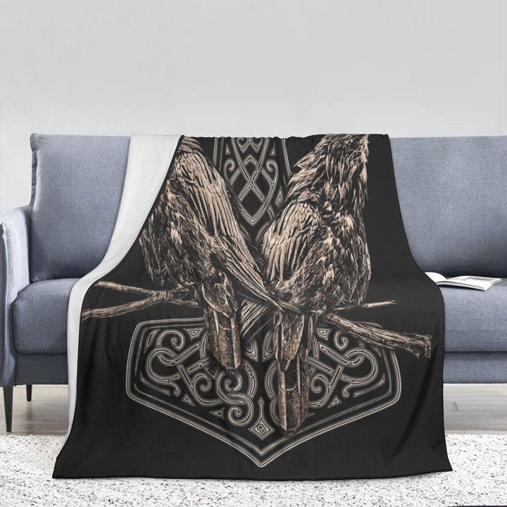 WorldNorse Mjolnir Raven Blanket - Raven + Mjolnir  - 264x228cm - image 0