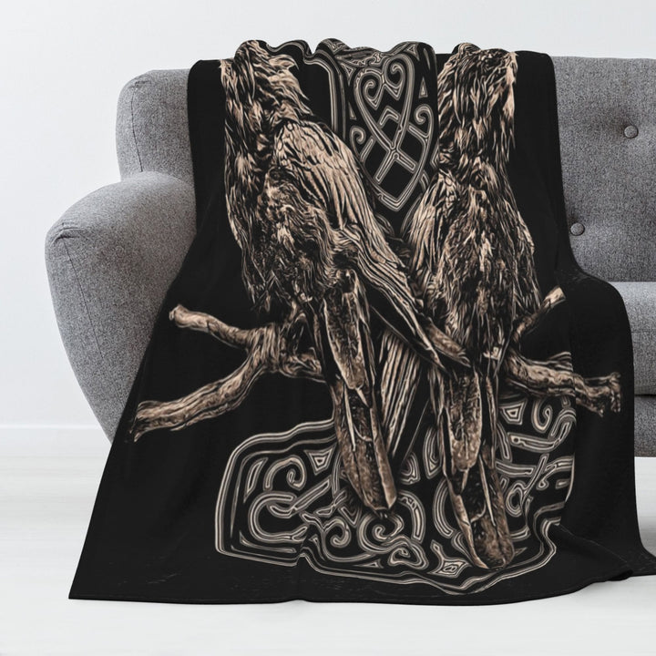 WorldNorse Mjolnir Raven Blanket