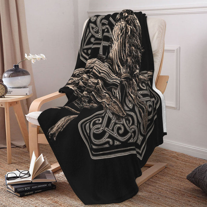 WorldNorse Mjolnir Raven Blanket