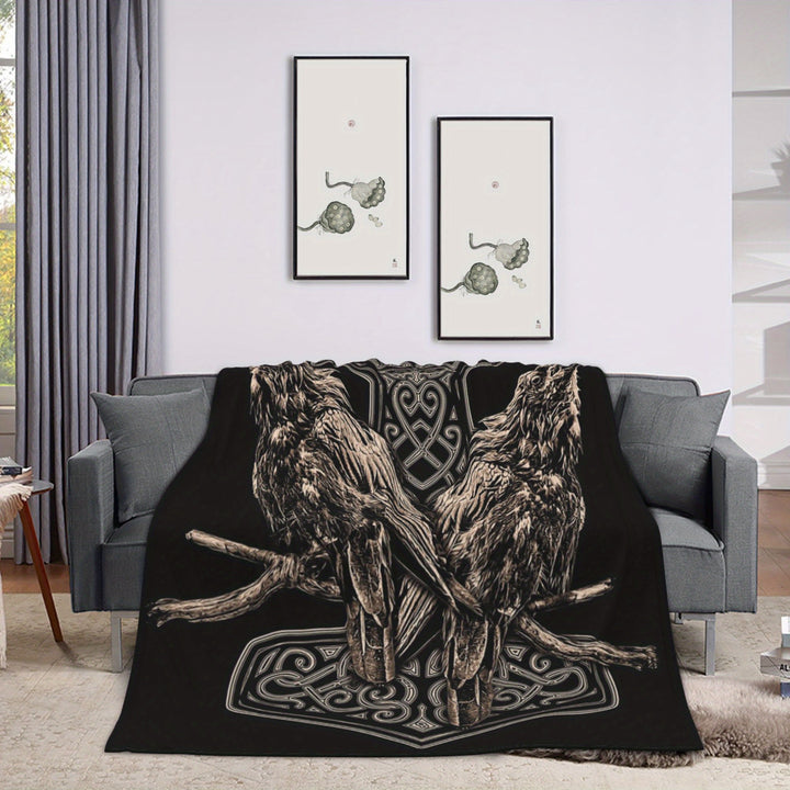 WorldNorse Mjolnir Raven Blanket