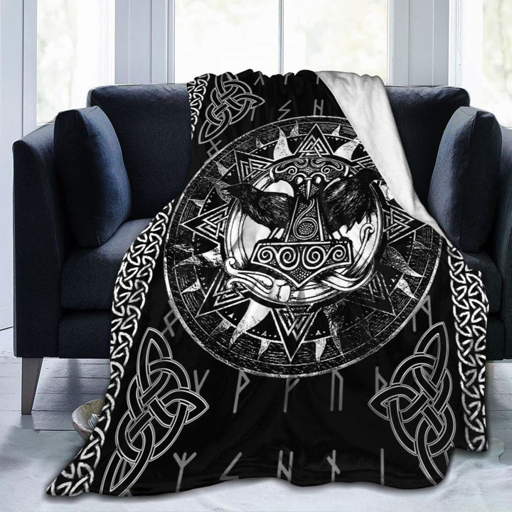 WorldNorse Celtic Knot Raven Blanket - Black Mjolnir + Raven - 264x228cm - image 6