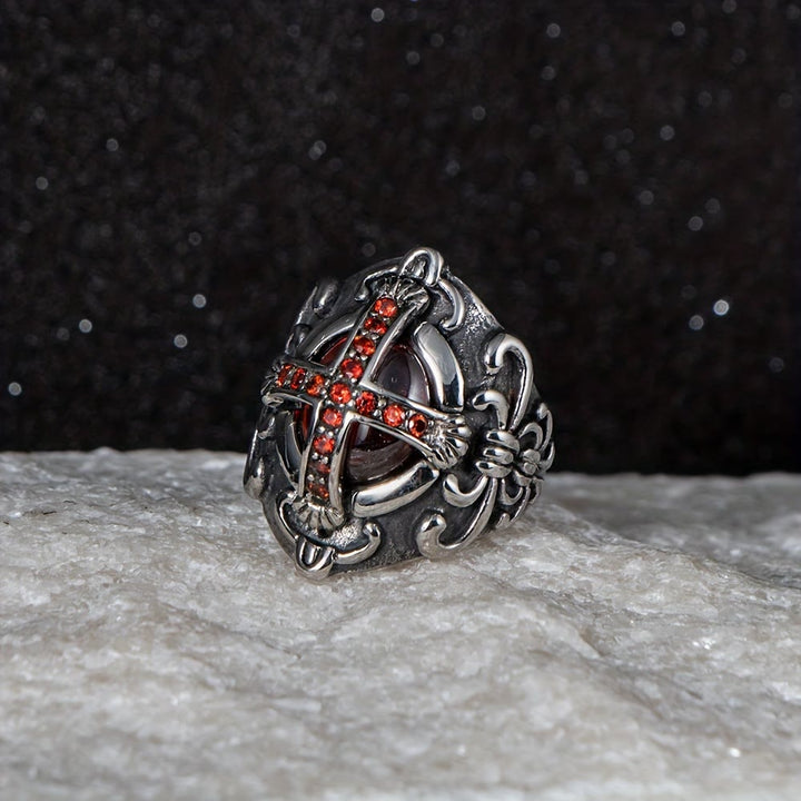WorldNorse Gothic Red Stone Cross Ring - image 3