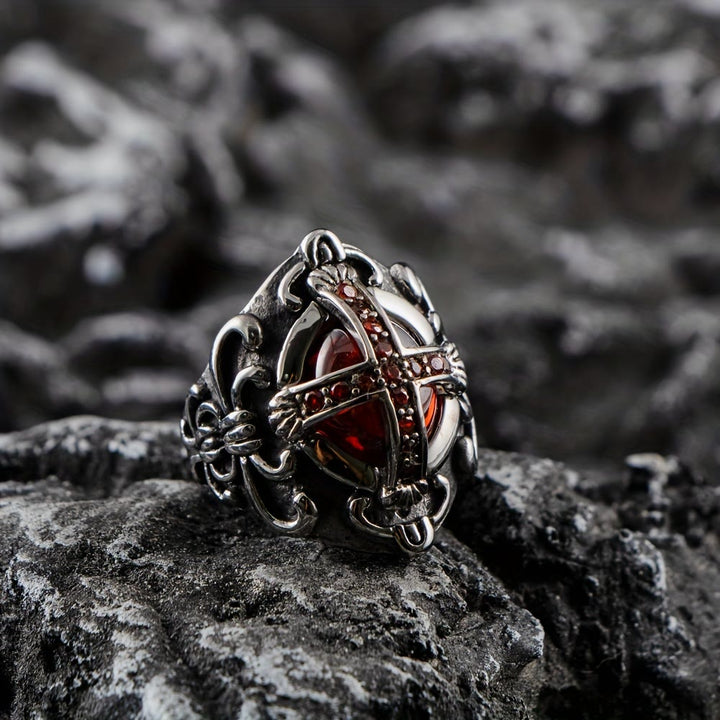 WorldNorse Gothic Red Stone Cross Ring - US 14 - image 0