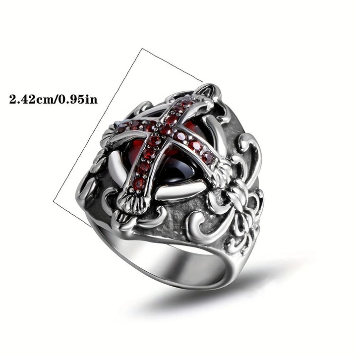 WorldNorse Gothic Red Stone Cross Ring - image 4