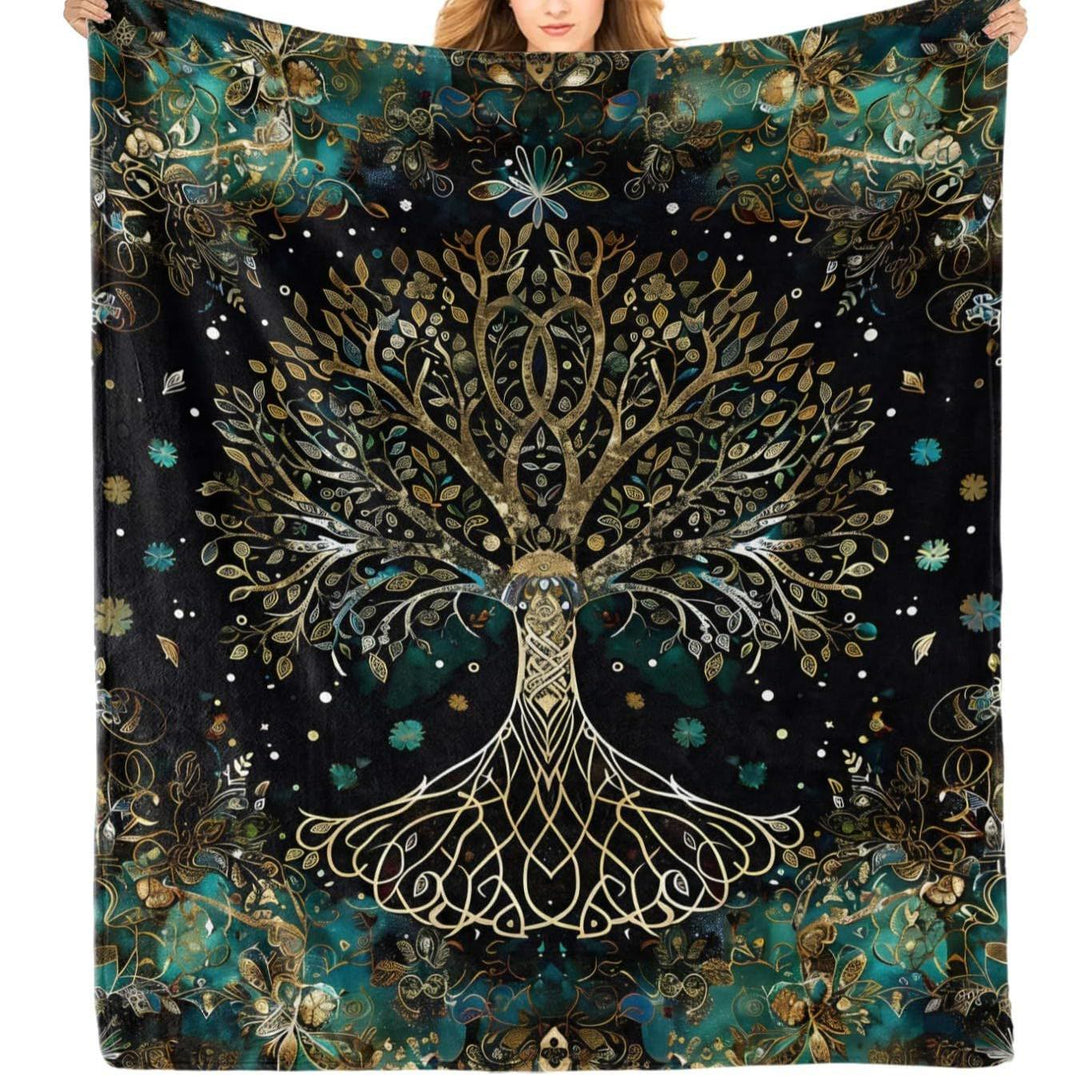 WorldNorse Celtic Knot Yggdrasil Blanket - Green&Gold Yggdrasil - 264x228cm - image 8