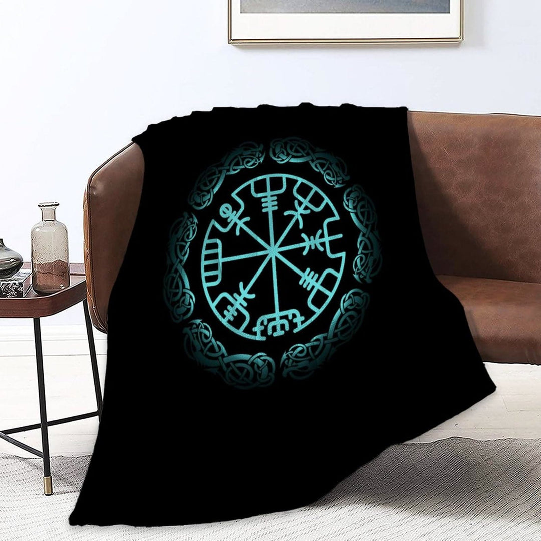 WorldNorse Vegvisir Rune Blanket - Blue Vegvisir - 264x228cm - image 0