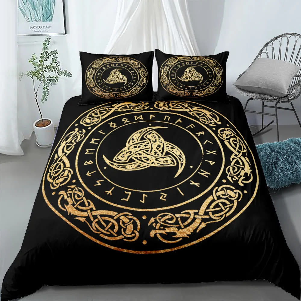 WorldNorse Raven Rune Bedding Set - Triple Horn of Odin - A Pair of Pillowcases(Size:50*75cm) - image 5