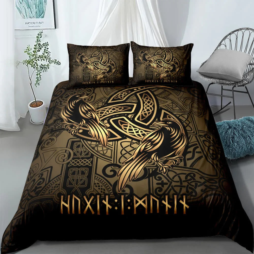 WorldNorse Raven Rune Bedding Set - Raven + Triple Horn of Odin - A Pair of Pillowcases(Size:50*75cm) - image 4