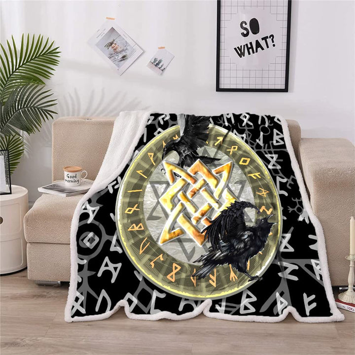 WorldNorse Mjolnir Raven Blanket