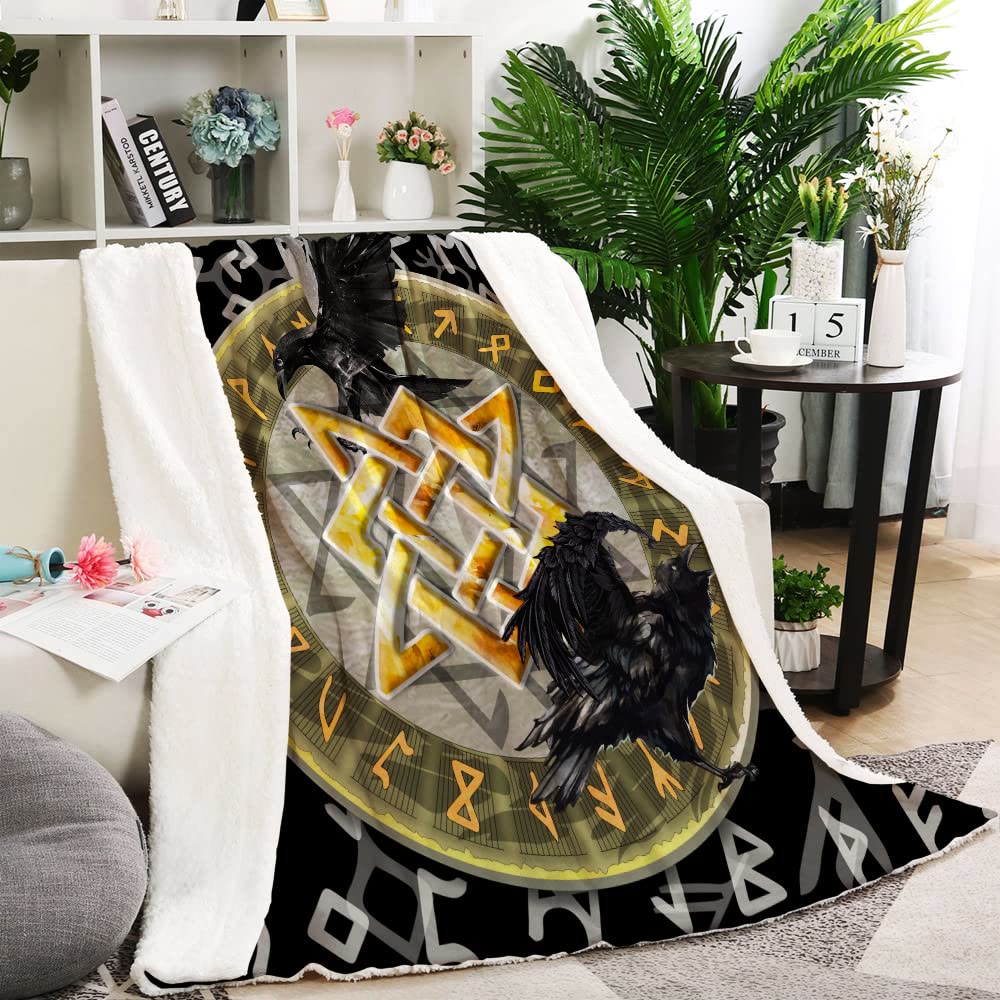 WorldNorse Mjolnir Raven Blanket