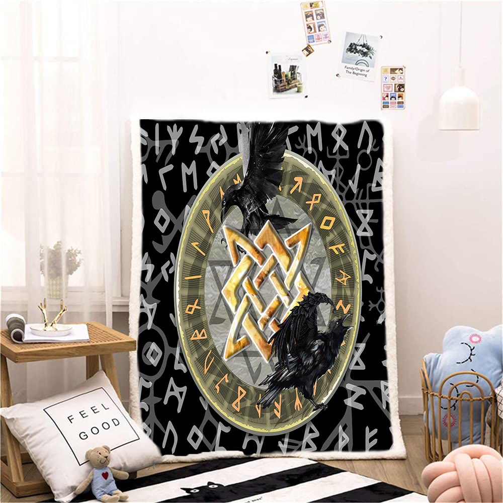 WorldNorse Mjolnir Raven Blanket