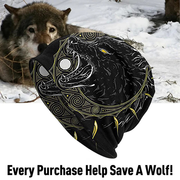 WorldNorse Wolves Celtic Knot Rune Beanie - Roaring Wolf - image 3