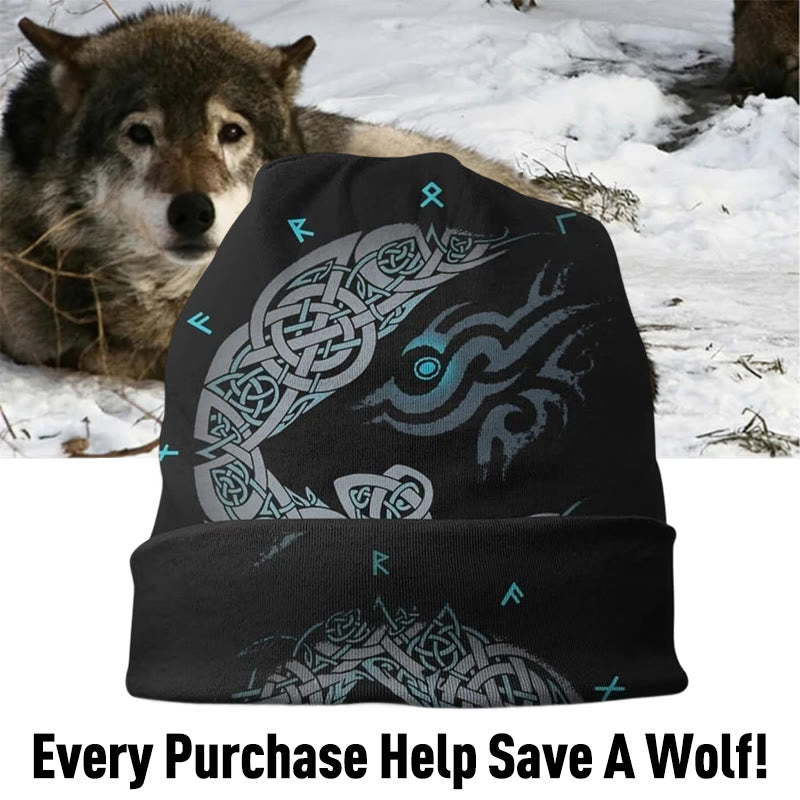 WorldNorse Wolves Celtic Knot Rune Beanie