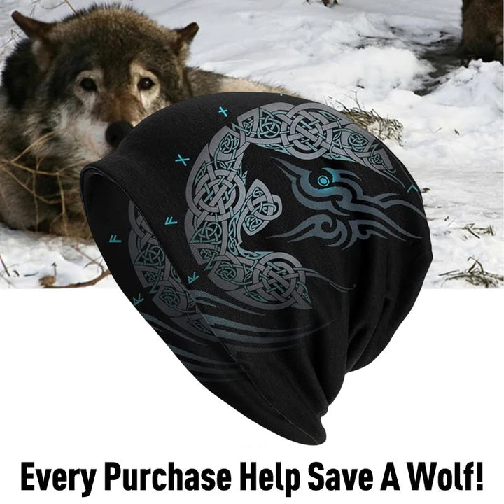 WorldNorse Wolves Celtic Knot Rune Beanie - Wolf & Rune - image 0