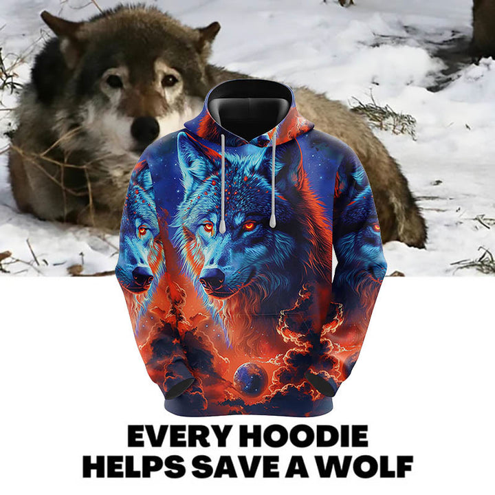 WorldNorse Nebula Fire Wolf Hoodie