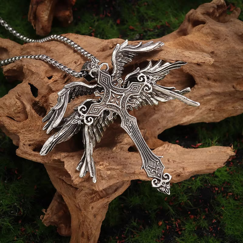 WorldNorse Holy Angel Six Wings Cross Necklace