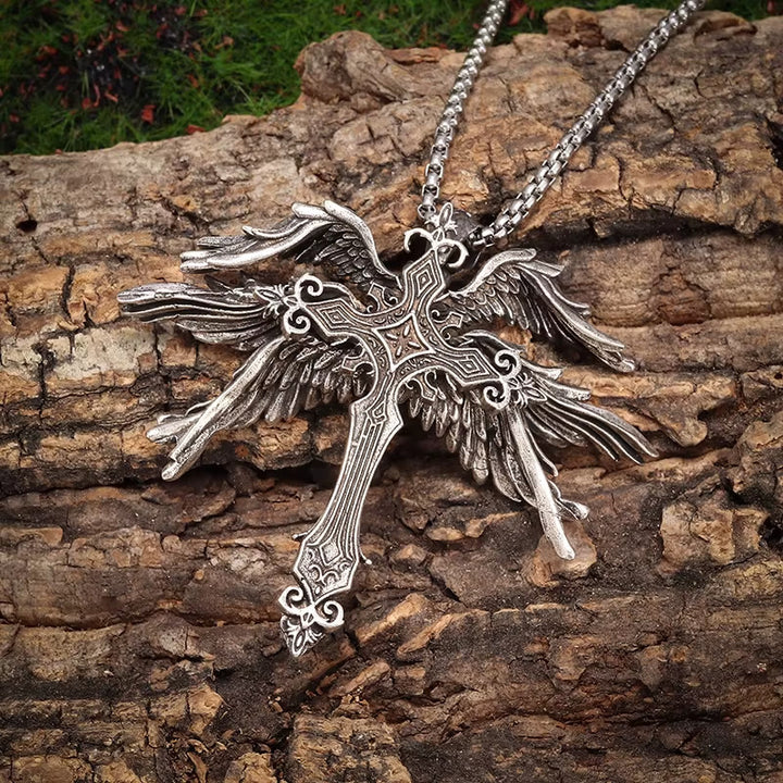 WorldNorse Holy Angel Six Wings Cross Necklace