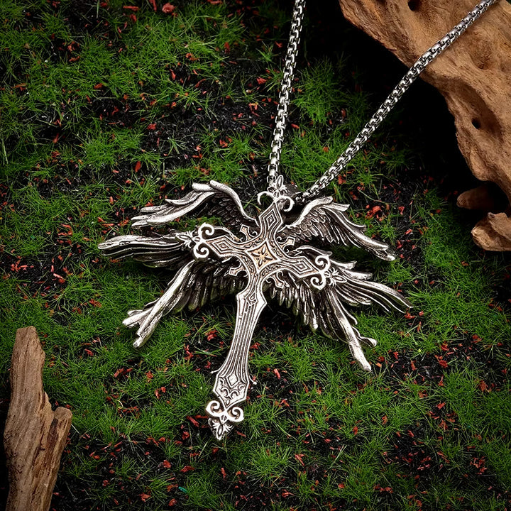 WorldNorse Holy Angel Six Wings Cross Necklace