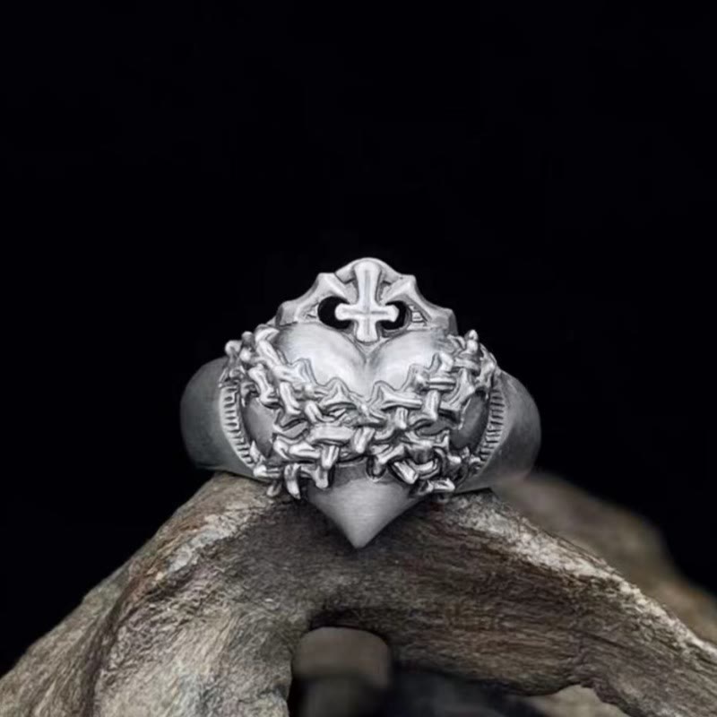 WorldNorse Heart Of Thorns Cross Ring - Adjustable - image 0