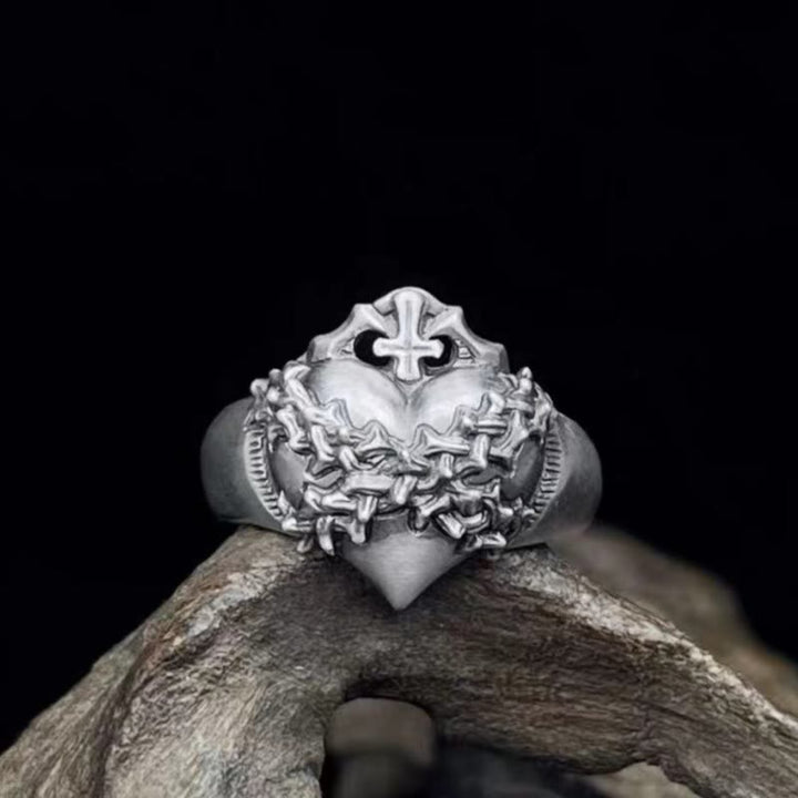 WorldNorse Heart Of Thorns Cross Ring - Adjustable - image 0