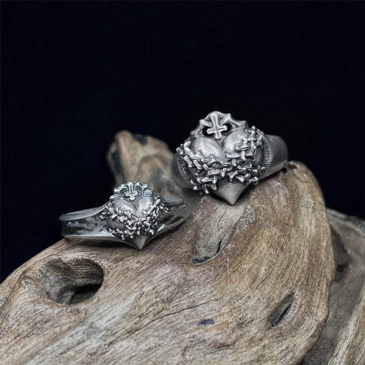 WorldNorse Heart Of Thorns Cross Ring - image 3