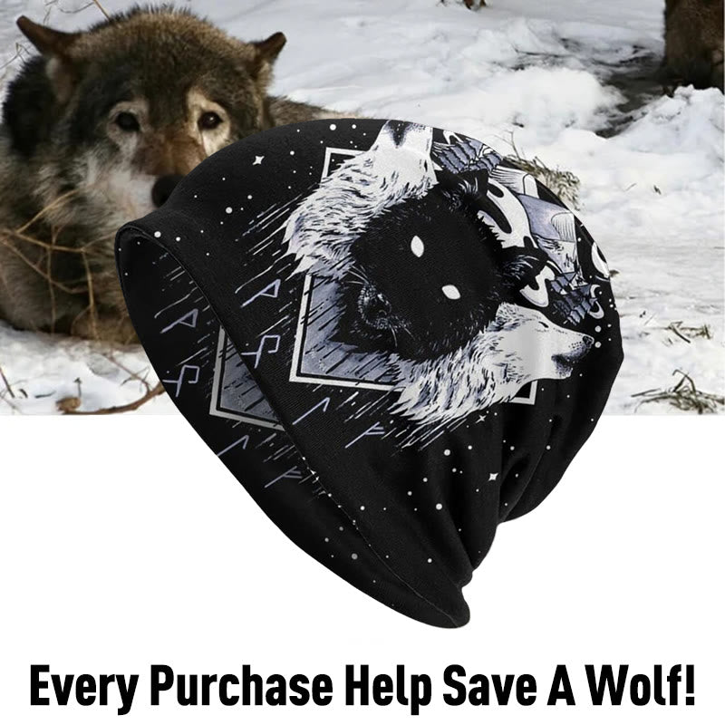 WorldNorse Vegvisir Runes With Wolf Beanie - Wolf - image 0